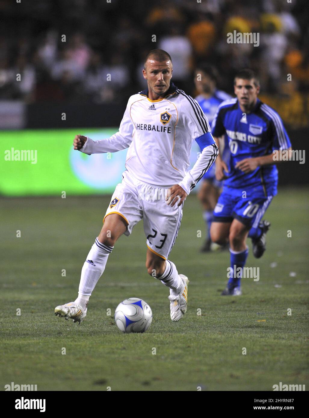 David Beckham spielt für LA Galaxy im Home Depot Center in Los Angeles. Stockfoto