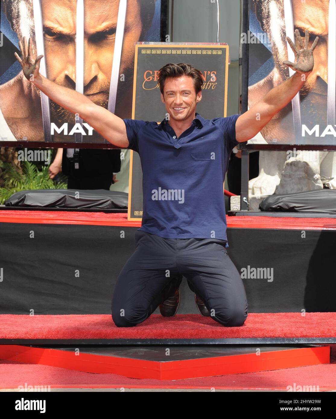 Hugh Jackman bei der Hugh Jackman Hand and Footprint Zeremonie im Grauman's Chinese Theatre, Hollywood. Stockfoto