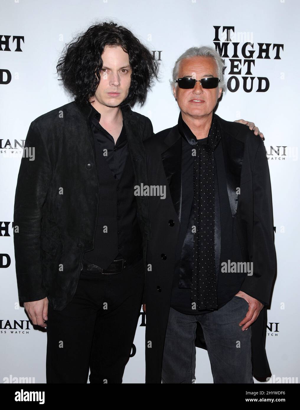 Jack White und Jimmy Page bei der After Party im Palomar Hotel nach der Premiere von „IT Might Be Loud“ in Los Angeles, USA Stockfoto