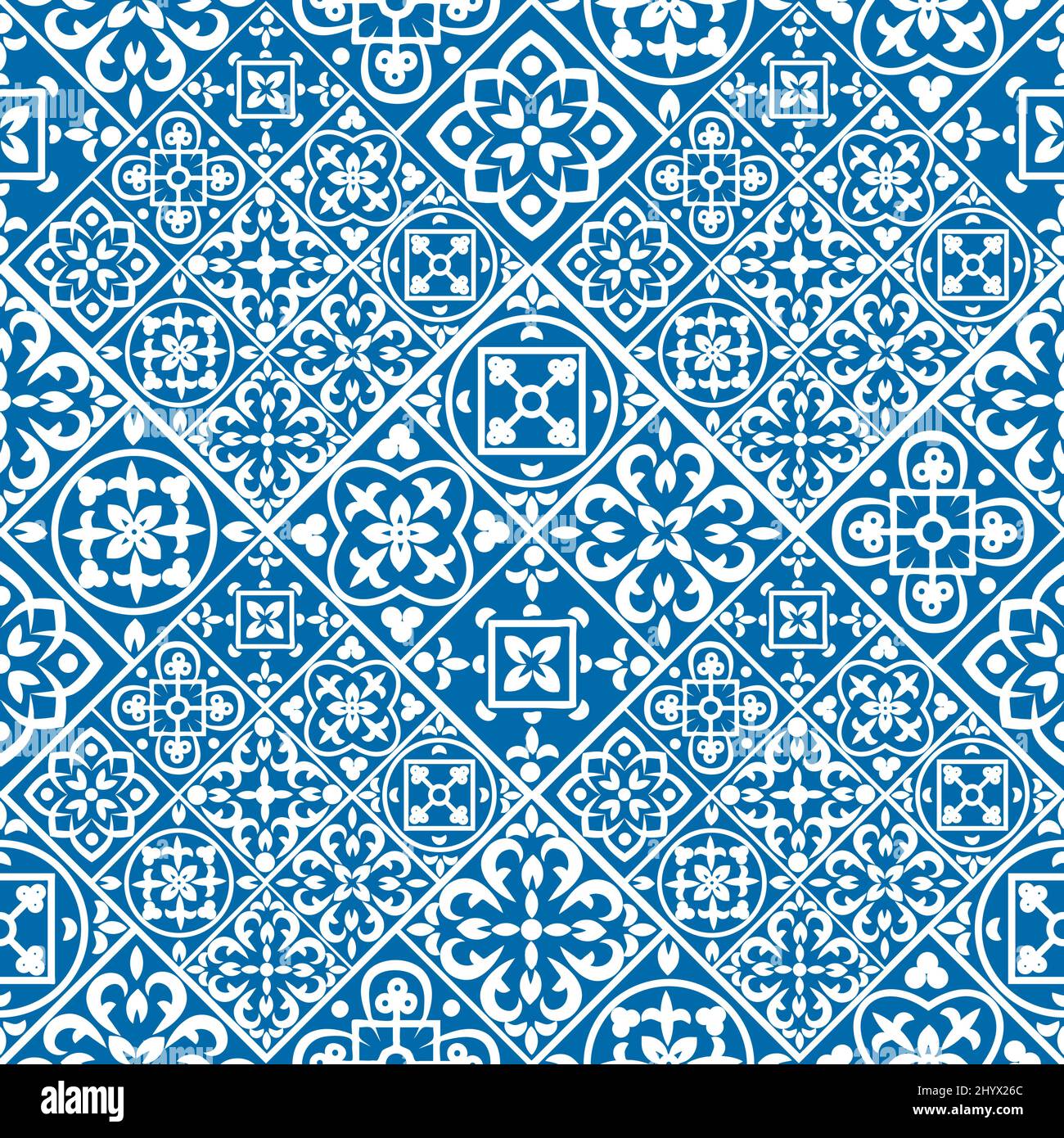 Nahtloses portugiesisches Muster mit Azulejo-Fliesen. Wunderschöne nahtlose Patchwork-Muster aus bunten marokkanischen Fliesen, Ornamente. Tapete, Muster füllt, Stock Vektor