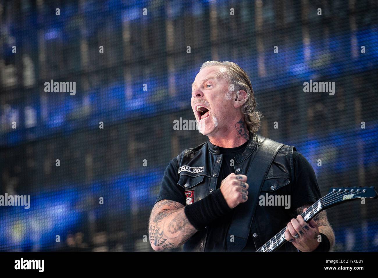 James Hetfield Lead-Sänger der Metal-Band Metallica fotografiert am 9. Juli 2019 im Ullevi Stadium, Göteborg, Schweden Stockfoto