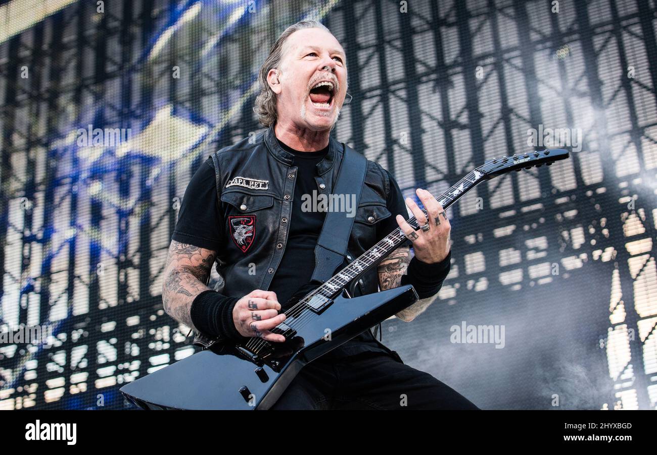 James Hetfield Lead-Sänger der Metal-Band Metallica fotografiert am 9. Juli 2019 im Ullevi Stadium, Göteborg, Schweden Stockfoto
