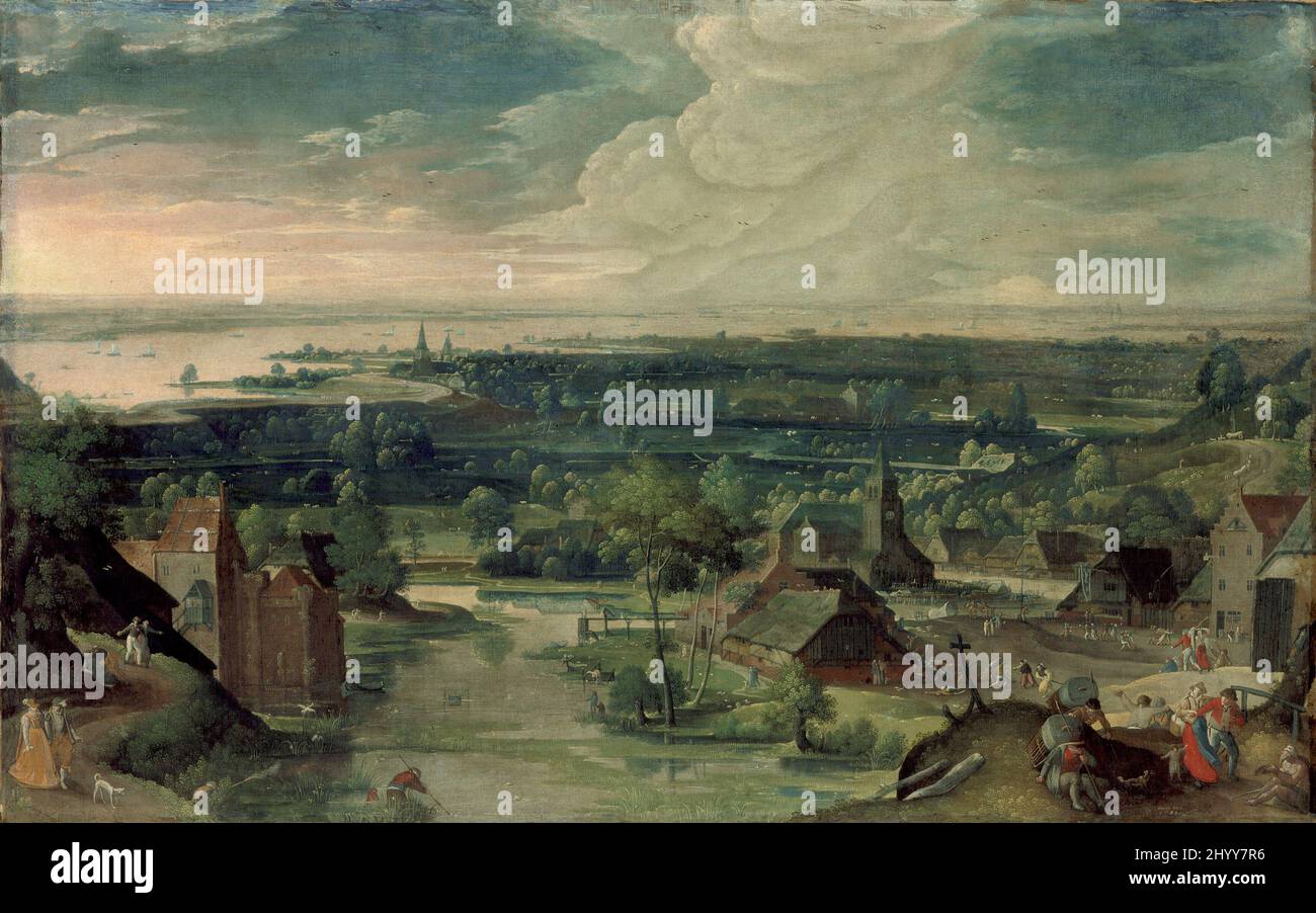 Flusslandschaft. Hans Bol (Flandern, Mechlin, 1534-1593). Holland, 1578. Gemälde. Öl und Tempera auf Leinwand Stockfoto