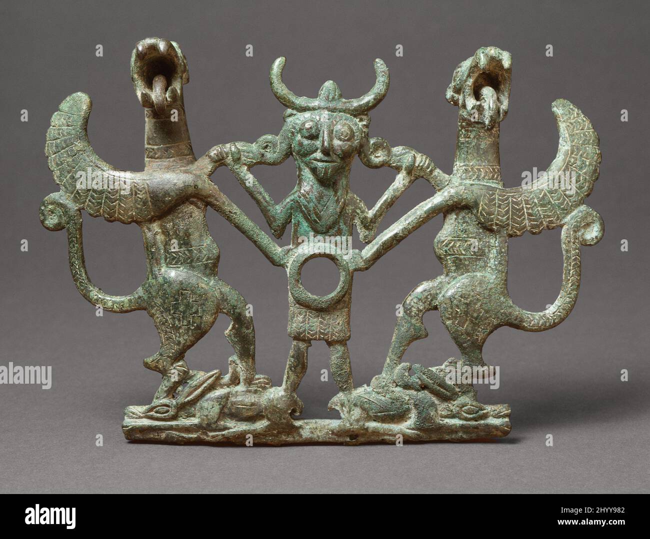 Wangenstück aus einem Pferdebiss. Iran, Luristan Bronzen, um 1000-650 v. Chr.. Werkzeuge und Ausrüstung; Pferdezuweisungen. Bronze Stockfoto