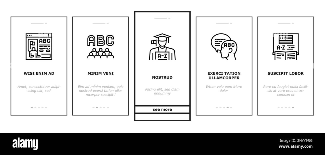 Englisch Lernen In Der Schule Onboarding Icons Set Vector Stock Vektor