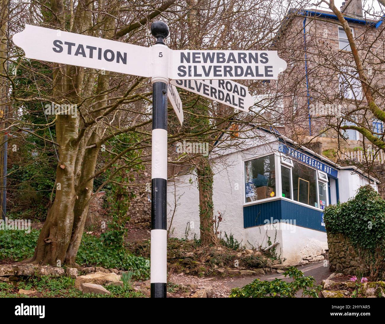 Arnside Beach Hut Café. Stockfoto