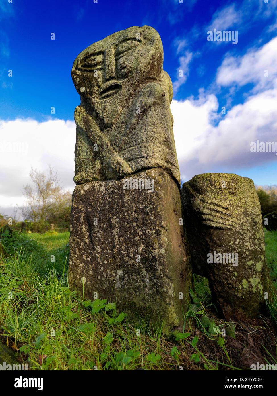 Janus Stone Boa Island, Enniskillen, County Fermanagh, Nordirland Stockfoto