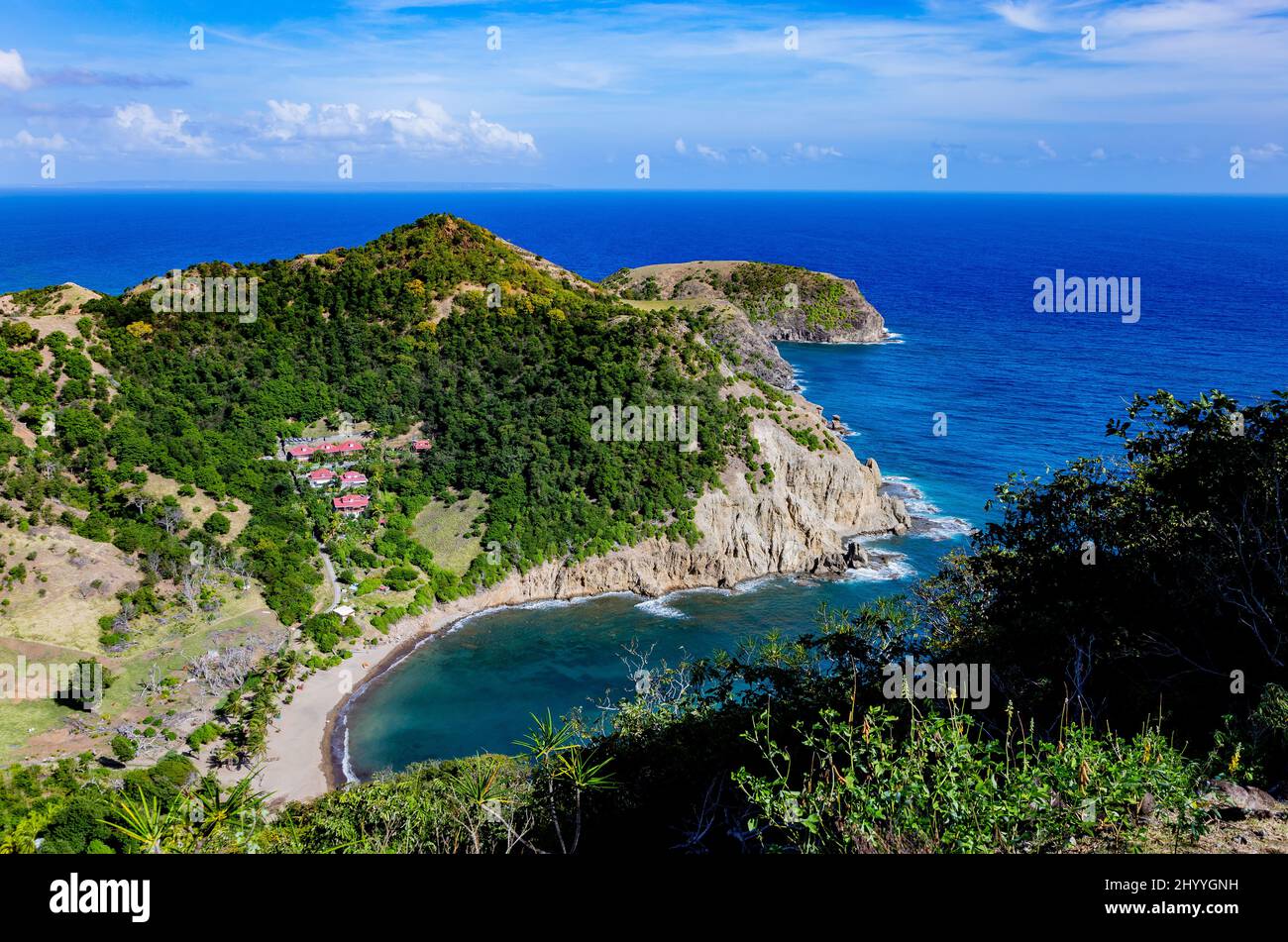 Anse Figuier, Terre-de-Haut, Iles des Saintes, Les Saintes, Guadeloupe, Kleinere Antillen, Karibik. Blick vom Wanderweg Le Chameau. Stockfoto