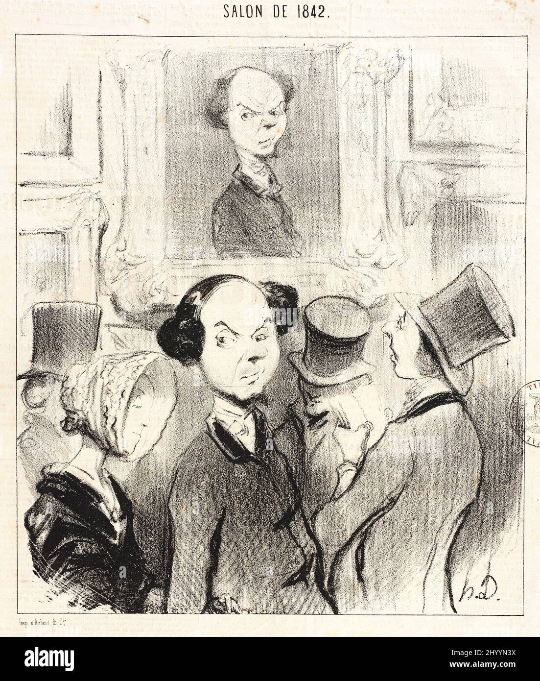 Charmé de se voir exposé, l'original ici présent conduit son épouse au Salon.... Honoré Daumier (Frankreich, Marseille, 1808-1879). Frankreich, 1841. Drucke; Lithographien. Lithographie Stockfoto