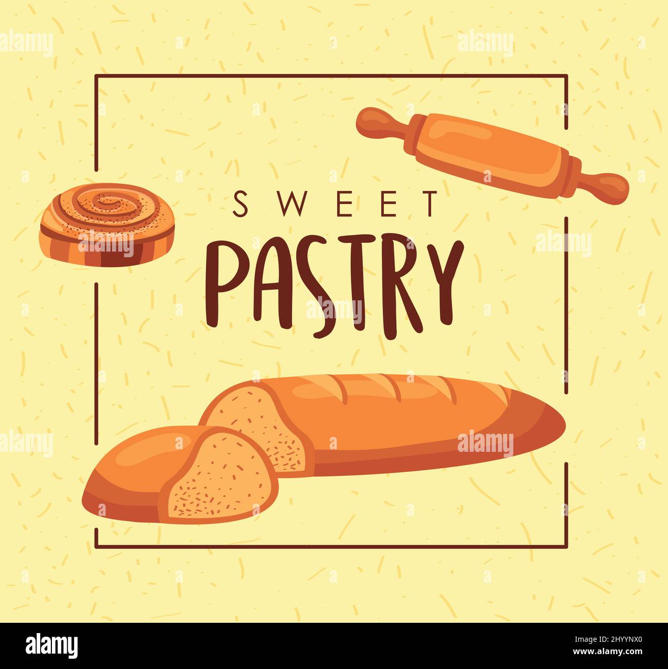 Süßer Gebäck-Schriftzug mit Brot Stock Vektor