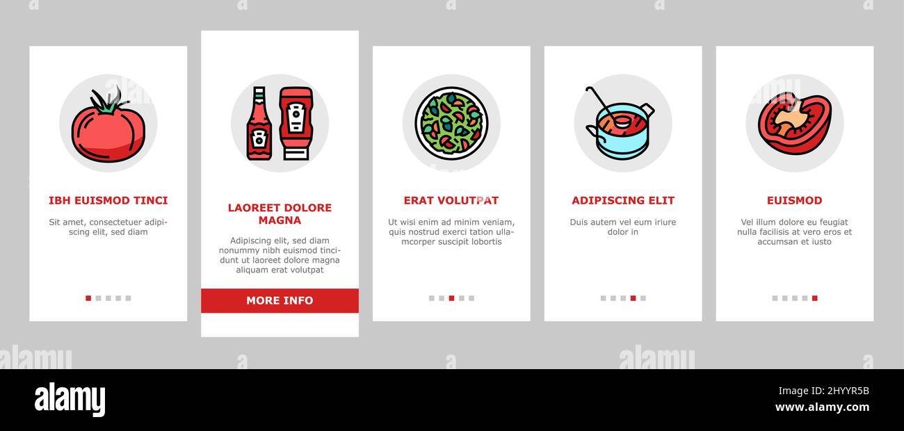Tomate Natural Vitamin Vegetable Onboarding Icons Set Vektor Stock Vektor