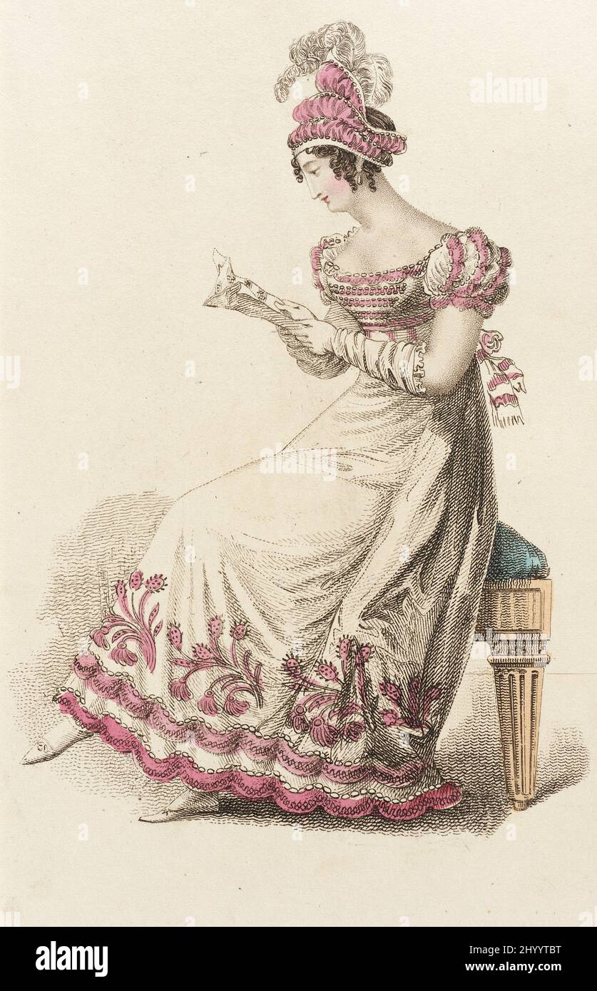 Modeteller, „Ballkleid“ für „La Belle Assemblée“. John Bell (England, 1745 - 1831). England, London, 11. Juni 1822. Drucke; Gravuren. Handkolorierte Gravur auf Papier Stockfoto