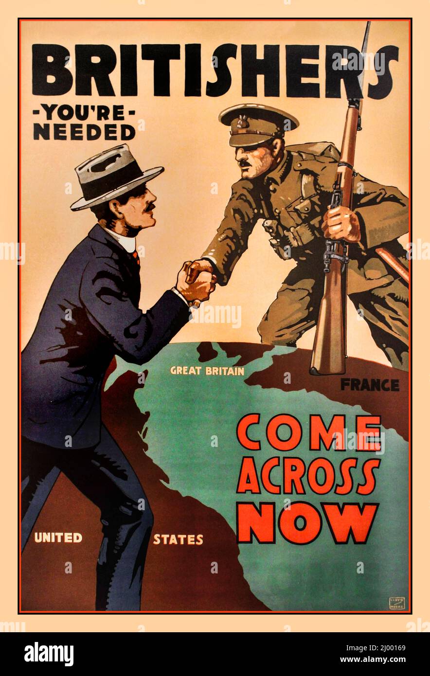 Plakat zur Rekrutierung von Propaganda im Ersten Weltkrieg von 1917 „Britishers You're needed“ Stockfoto