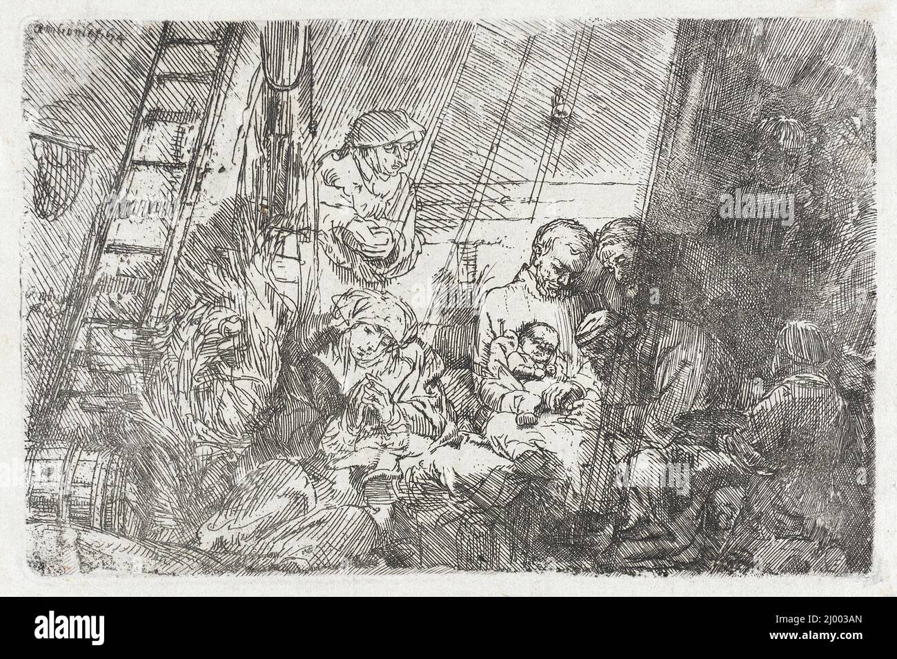 Beschneidung im Stall. Rembrandt Harmensz. Van Rijn (Niederlande, Leiden, 1606-1669). Holland, 1654 (später gedruckt). Drucke; Radierungen. Ätzen Stockfoto