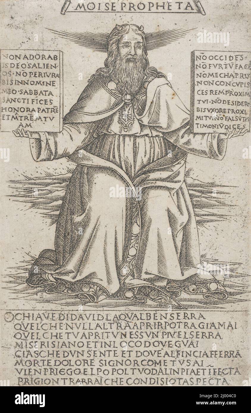 Der Prophet Moses. Zugeschrieben Francesco Rosselli (Italien, Florenz, 1448-vor 1513). Italien, ca. 1475-1480. Drucke; Gravuren. Gravur Stockfoto