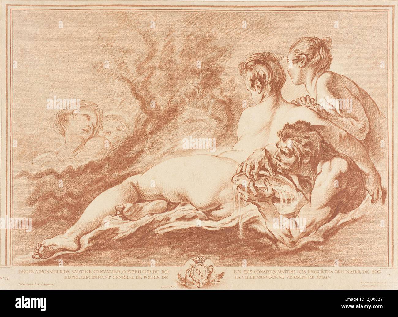 Waternymphs und Triton (Naïades et triton). Gilles Demarteau (Frankreich, Liège, 1722-1776). Frankreich, um 1762. Drucke; Gravuren. Crayon Manner Gravur, gedruckt in rot-brauner Tinte Stockfoto