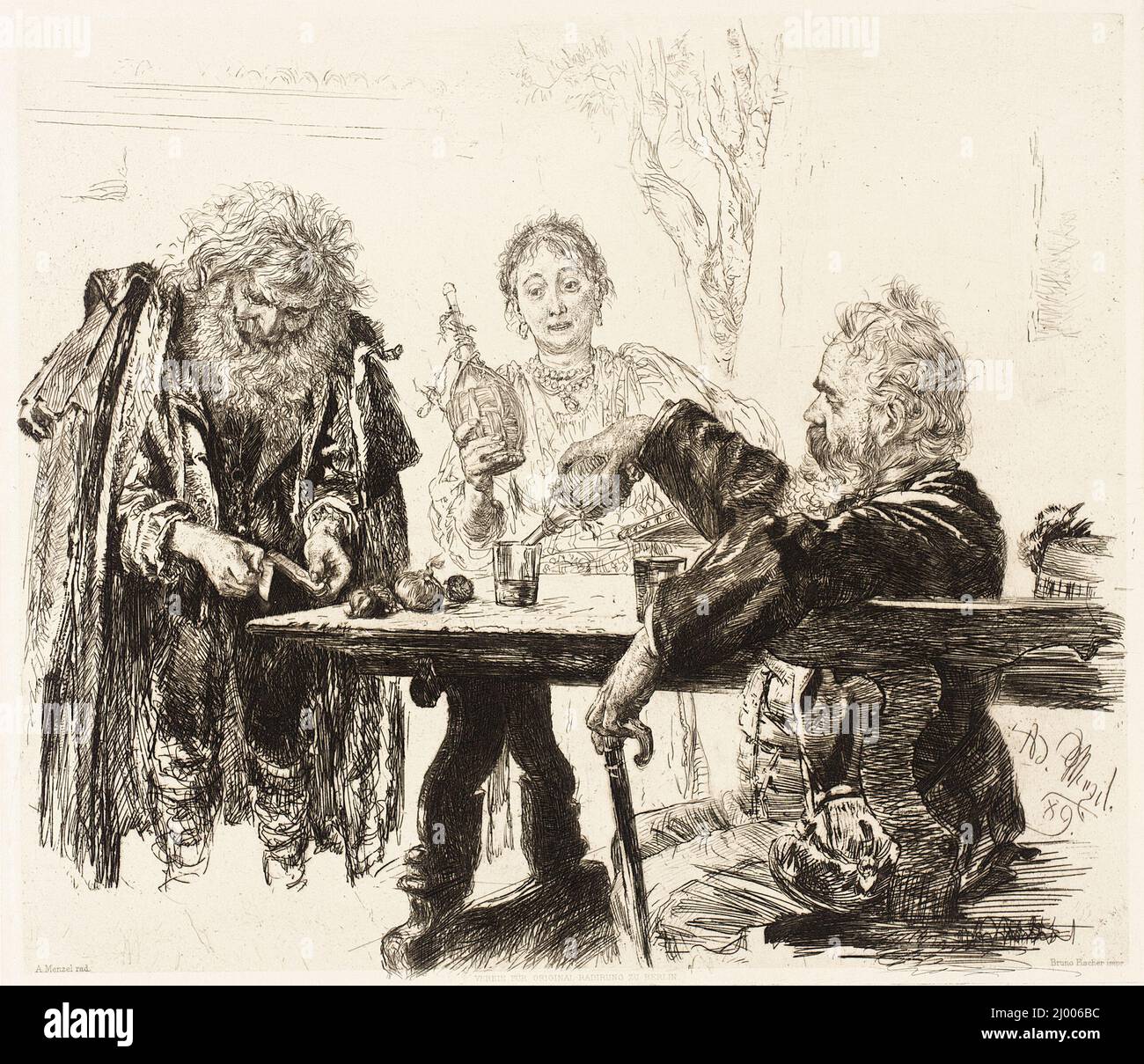 Italienische Taverne Szene. Adolph von Menzel (Deutschland, Breslau, 1815-1905). Deutschland, 1889. Drucke; Radierungen. Radierung auf Chine collé Stockfoto