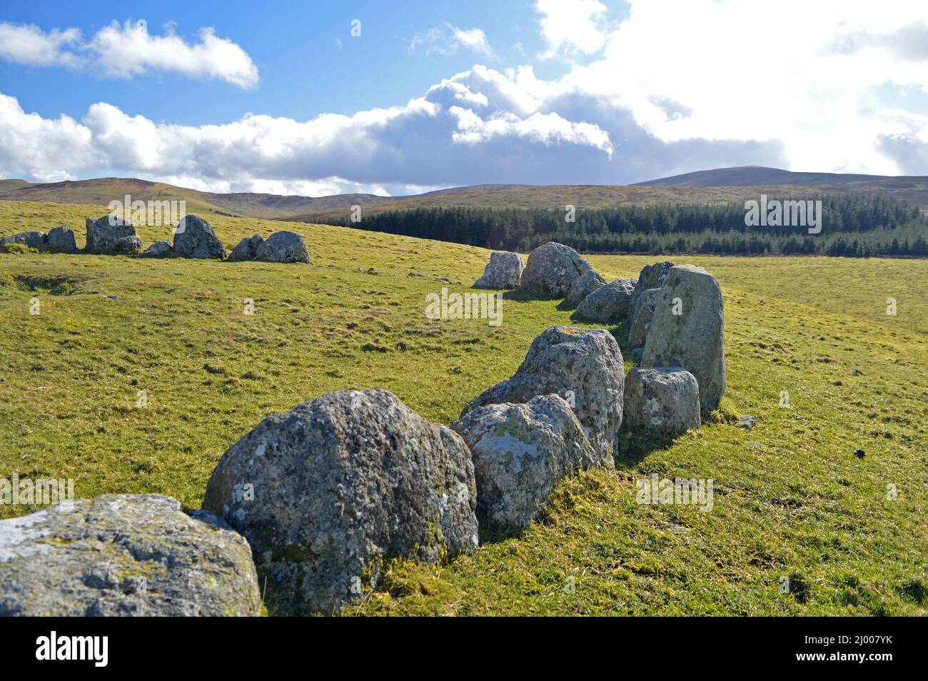 Moel Ty Uchaf Stone Circle, Llandrillo Stockfoto