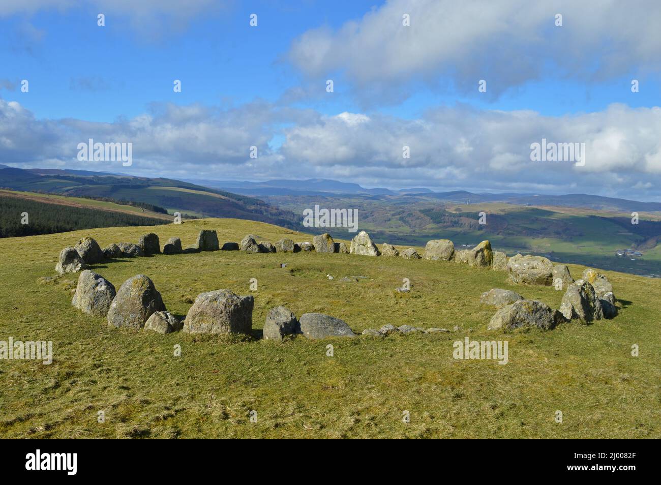 Moel Ty Uchaf Stone Circle, Llandrillo Stockfoto