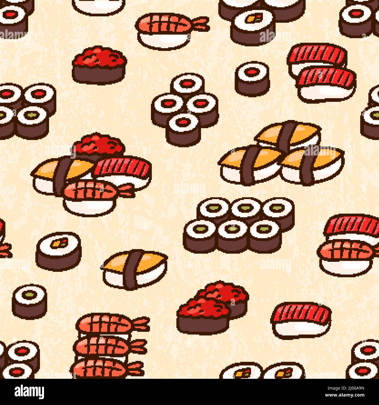 Nahtloser Hintergrund mit verschiedenen Sushi, Vektor-Illustration Stock Vektor