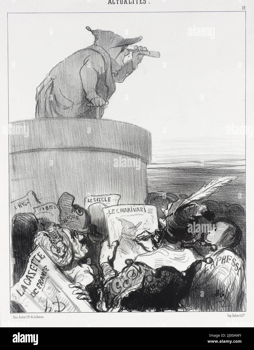 Le Constitutionnel erwägt l'Horizon politique. Honoré Daumier (Frankreich, Marseille, 1808-1879). Frankreich, 1849. Drucke; Lithographien. Lithographie Stockfoto