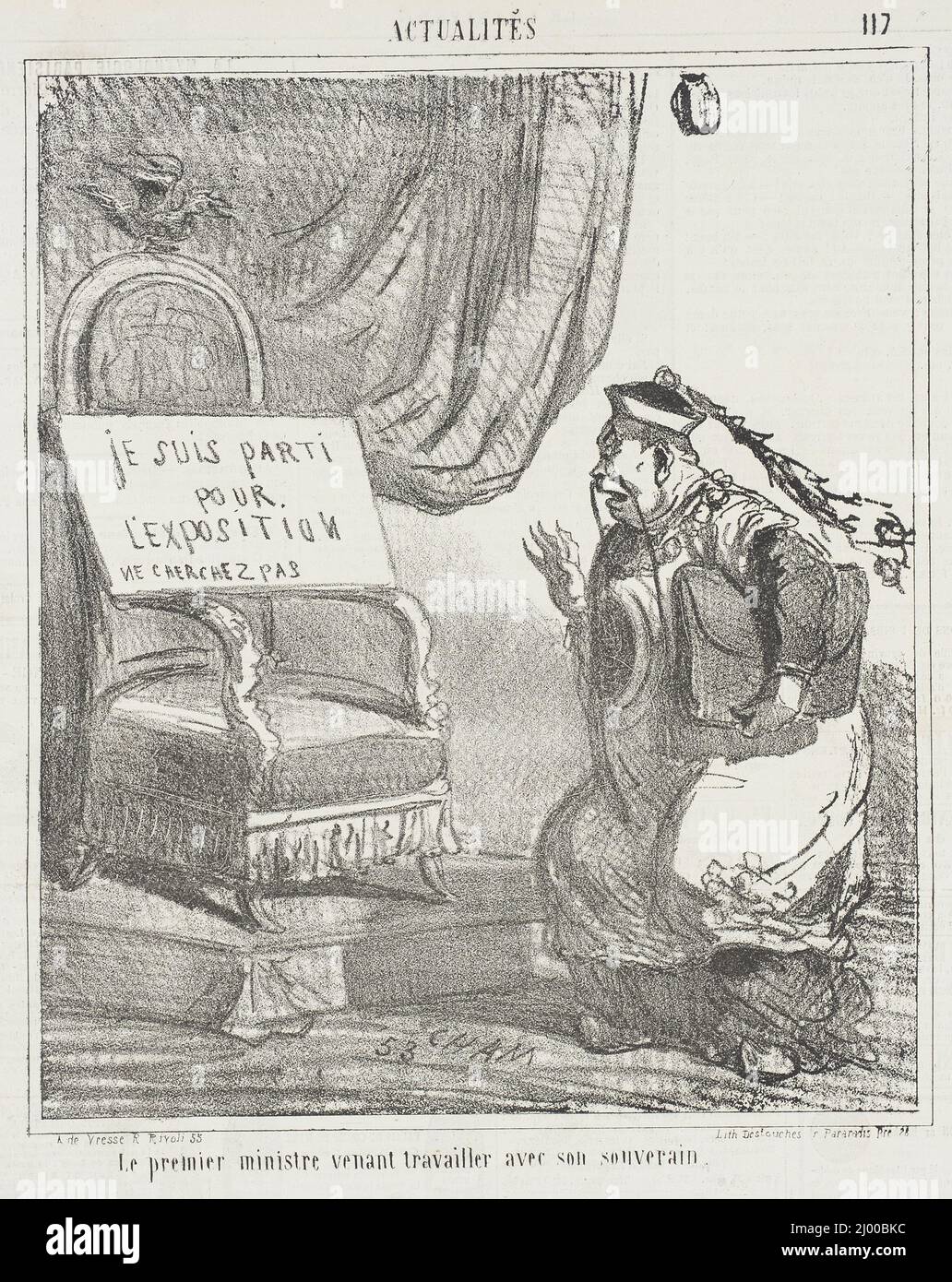 Le Premier Ministre venant travailler avec son souverain. Cham (Graf Amédée-Charles-Henry de Noé) (Frankreich, Paris, 1819-1879). Frankreich, 1867. Drucke; Lithographien. Lithographie Stockfoto