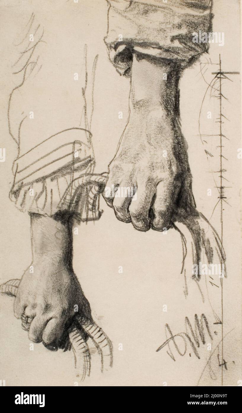 Zwei Studien einer rechten Hand. Adolph von Menzel (Deutschland, Breslau, 1815-1905). Deutschland, 1884. Zeichnungen. Zimmermannsstift mit Stumpfen Stockfoto