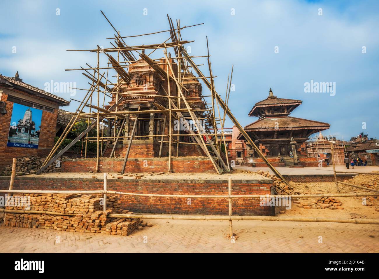 Wiederaufbau des Kedarnath-Tempels, Durbar Square, Patan, Kathmandu Valley, Nepal, Beschädigt während des Erdbebens in Nepal 2015 Stockfoto