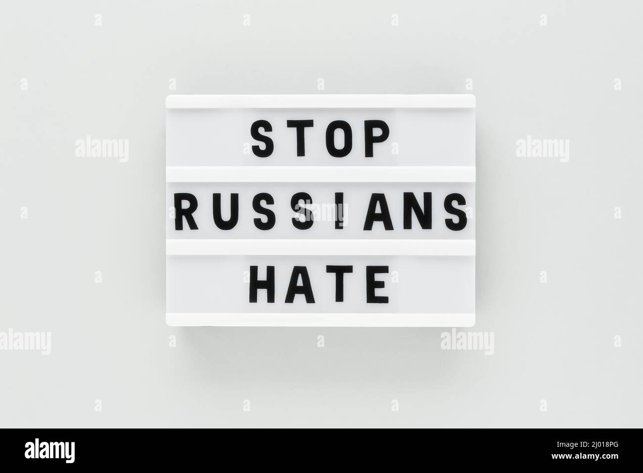 Stoppen Sie Russen hassen Hintergrund. Draufsicht, Kopierbereich Stockfoto