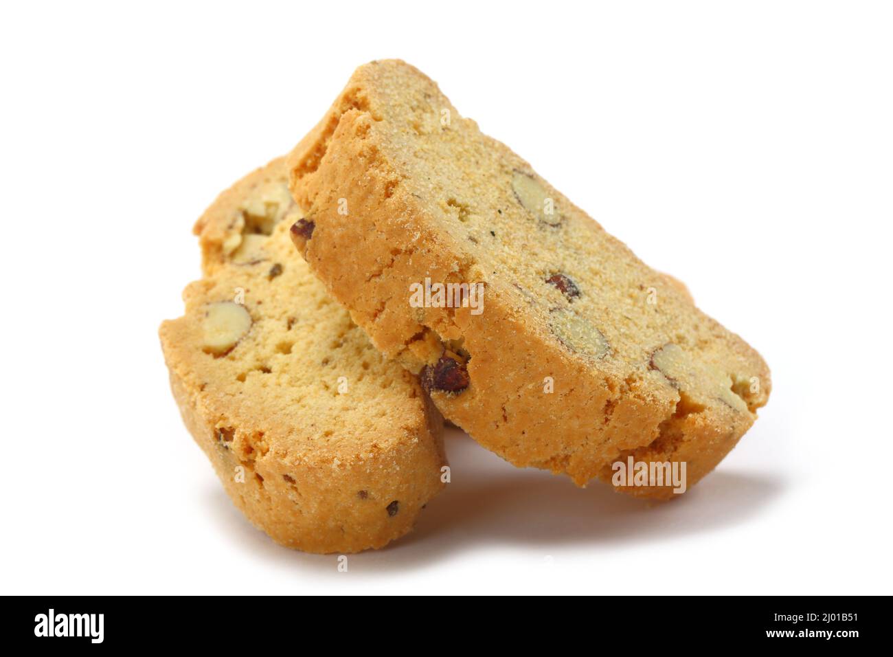 Italienische Biscotti Kekse isoliert auf weißem Hintergrund Stockfoto