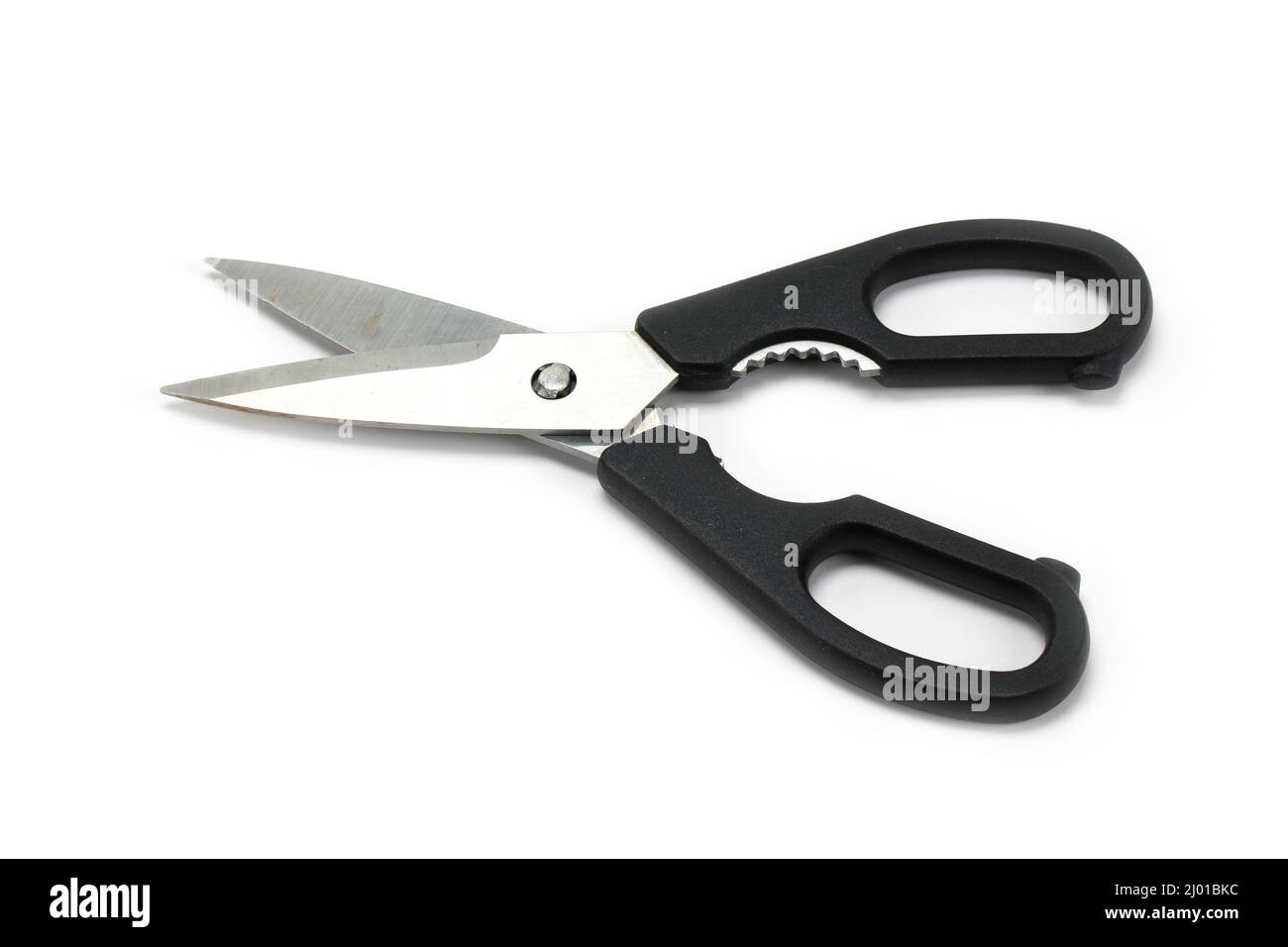 Schere auf weißem Hintergrund Stockfoto