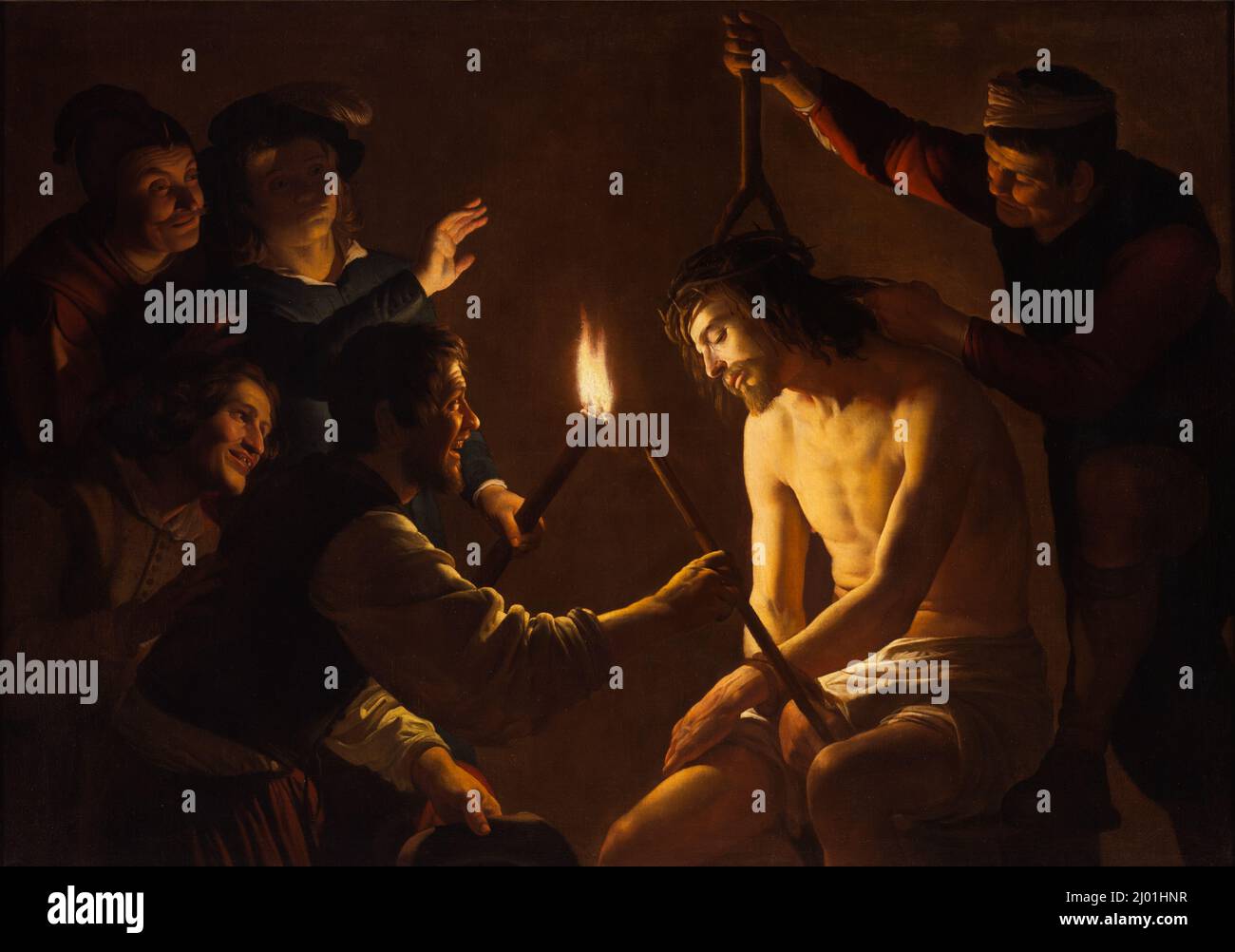 Die Verspottung Christi. Gerrit van Honthorst (Niederlande, Utrecht, 1590-1656, aktiv in Italien und England). Holland, um 1617. Gemälde. Öl auf Leinwand Stockfoto