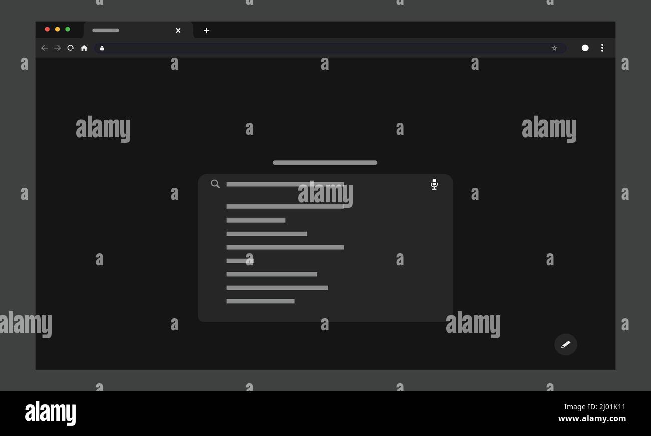 Web Browser flache Benutzeroberfläche auf weißem Hintergrund, dunkle Version, Abbildung der Suchmaschine Stock Vektor
