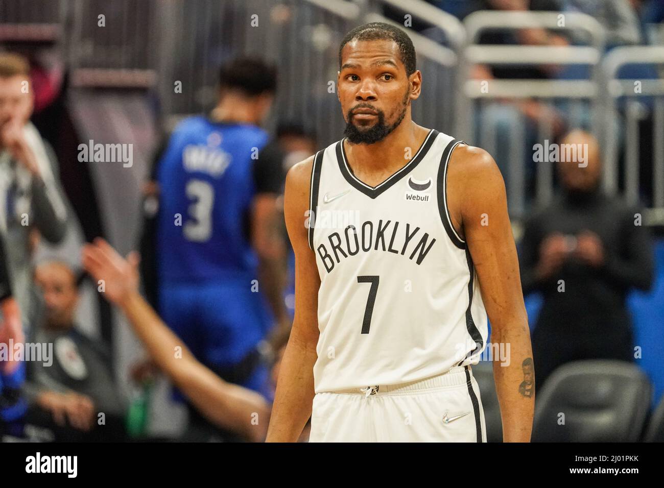 Orlando, Florida, USA, 15. März 2022, Brooklyn Nets Kevin Durant #7 im Amway Center. (Foto: Marty Jean-Louis) Stockfoto