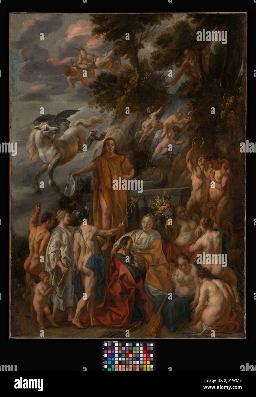 Allegorie des Dichters. Jacob Jordaens (Flandern (heute Belgien), Antwerpen, 1593-1678). Um 1660. Gemälde. Öl auf Leinwand Stockfoto