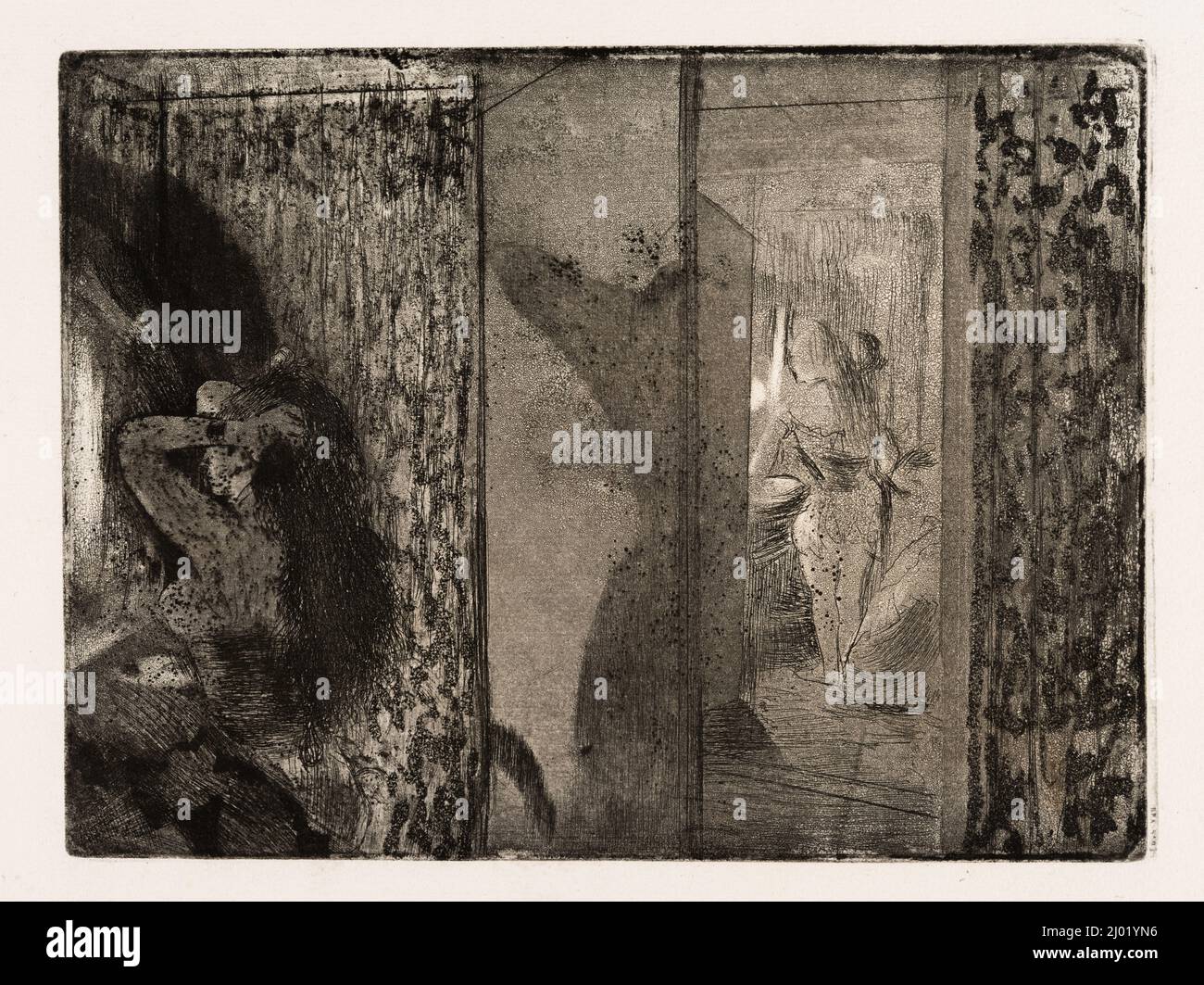 Schauspielerinnen in ihren Umkleidekabinen. Edgar Degas (Frankreich, Paris, 1834-1917). Frankreich, 1879-1880. Drucke; Radierungen. Ätzung und Aquatinta Stockfoto