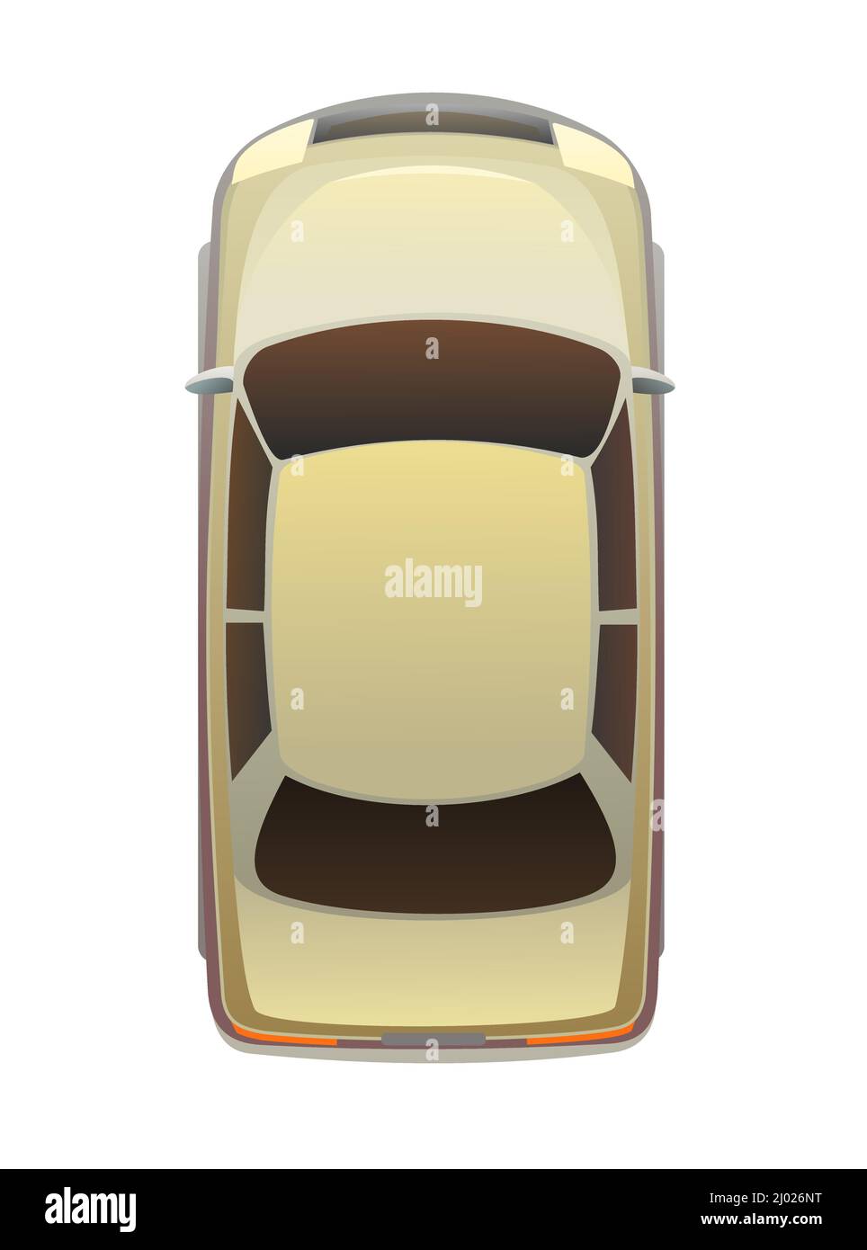Weißes Automobil. Blick von oben. Modernes Auto. Cartoon niedlichen Stil Illustration. Objekt auf weißem Hintergrund isoliert. Vektor. Stock Vektor