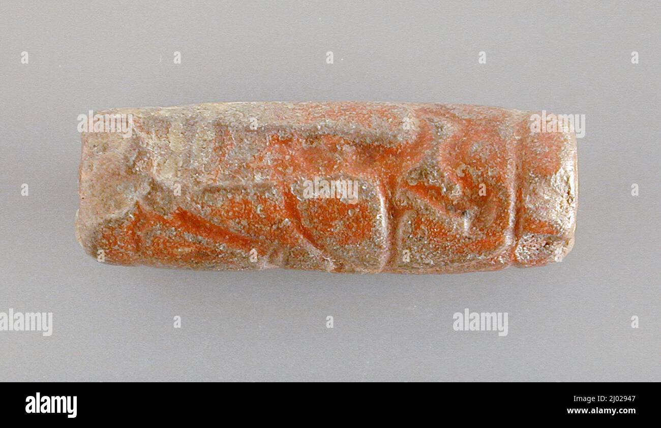 Zylinderdichtung. Assyrien, neo-assyrische lineare Stilperiode, 9.-8. Jahrhundert B.C.. Werkzeuge und Geräte; Dichtungen. Zusammensetzung Stockfoto