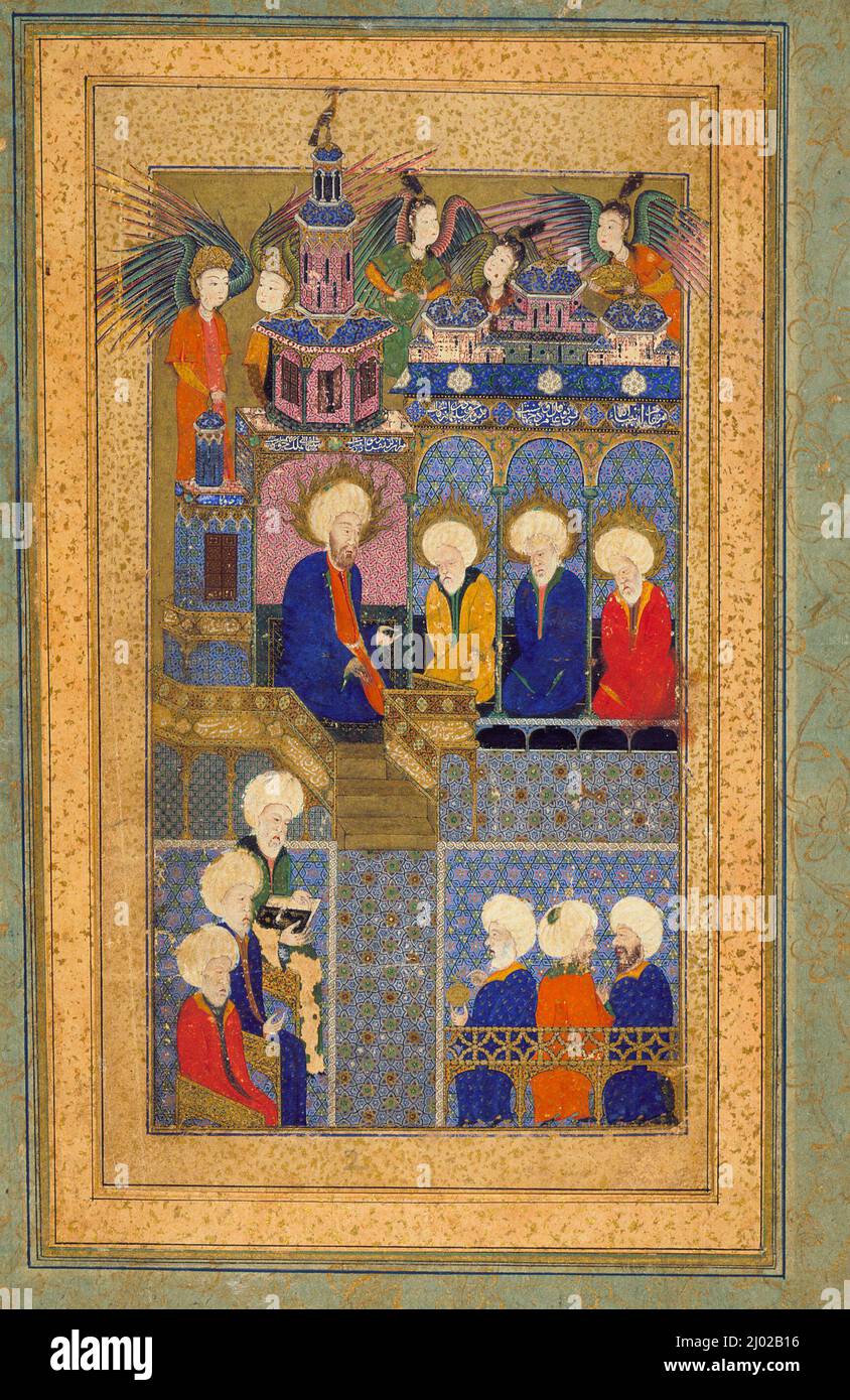 Sultan Suleyman in der Gestalt von König Salomo, Seite aus einem Manuskript des Shahnama-i al-i Osman (Königliches Buch des Hauses Osman) von 'Arifi. Türkei, Istanbul, Türkisch , ca. 1558. Manuskripte; Folios. Tinte, opakes Aquarell und Gold auf Papier Stockfoto