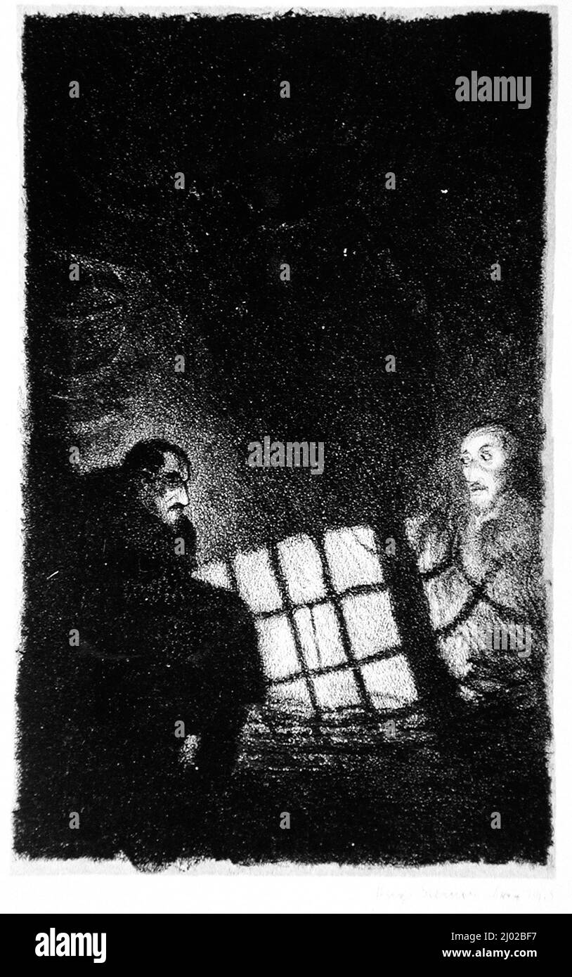 Nachtgespenst. Hugo Steiner-Prag (Böhmen, Prag, 1880-1945). Deutschland, 1915-1916. Drucke; Lithographien. Lithographie auf handgeschöpftem Papier Stockfoto