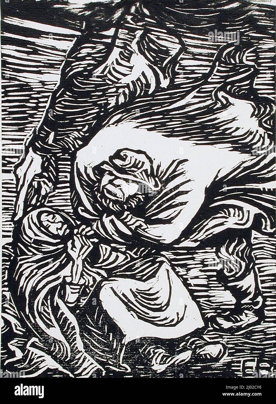 Gruppe in einem Sturm. Ernst Barlach (Deutschland, 1870-1938). Deutschland, 1919. Drucke; Holzschnitte. Holzschnitt auf China-Papier, auf schwerem Wove-Papier abgelegt Stockfoto