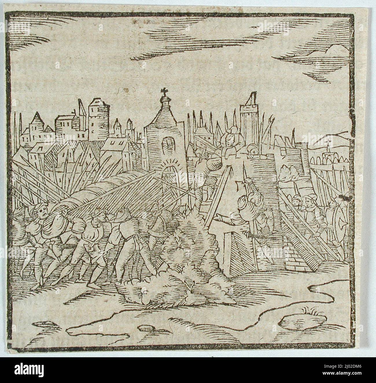 Befestigungsszene. Deutschland, 16.. Jahrhundert. Drucke; Holzschnitte. Holzschnitt Stockfoto