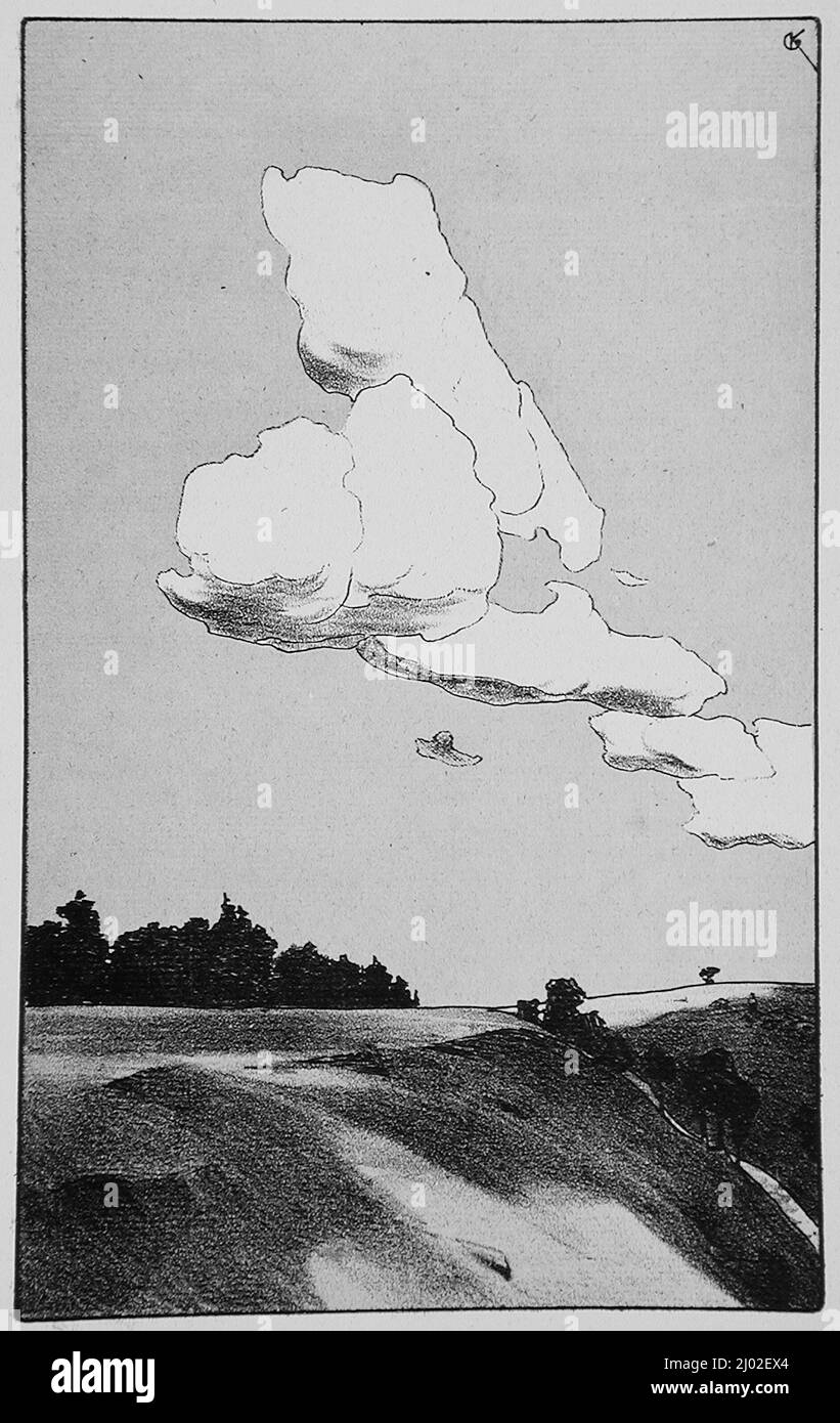 Wolken sammeln. Gustav Kampmann (Deutschland, 1859-1917). Deutschland, um 1899. Drucke; Lithographien. Lithographie in Schwarz und Braun auf grünlich gegelegtem Papier gedruckt Stockfoto