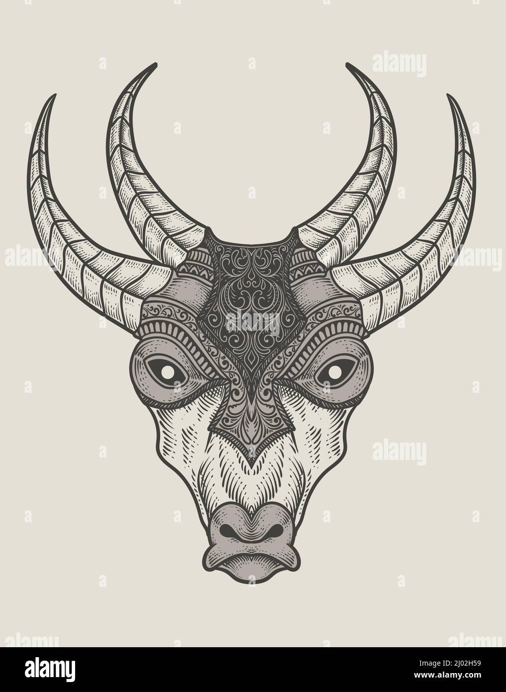 Illustration Kuh Kopf Gravur Stil mit Maske Stock Vektor