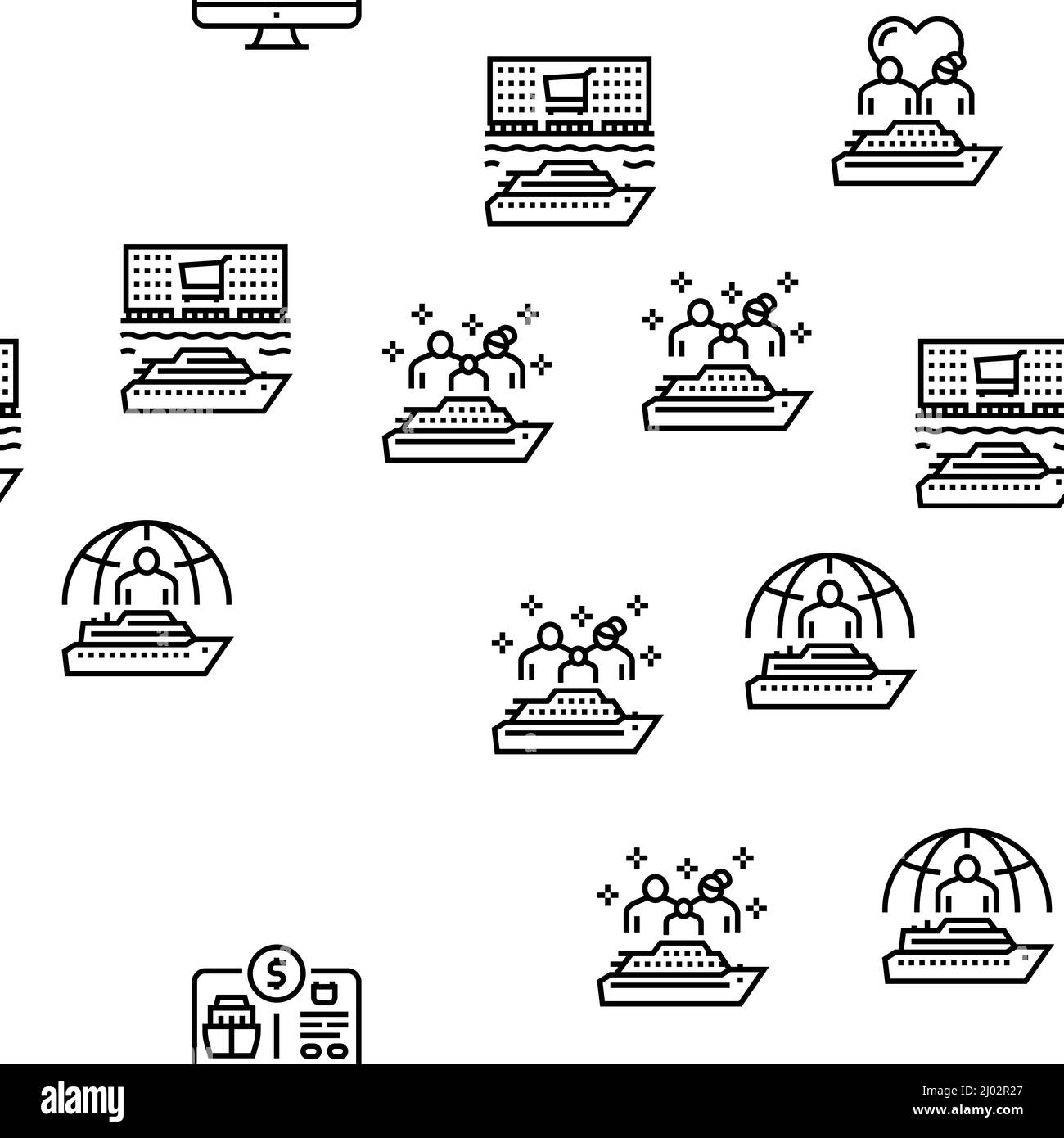 Kreuzfahrt Schiff Urlaub Genuss Vektor Nahtloses Muster Stock Vektor