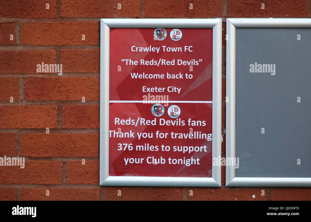 Gesamtansicht des St James Park, Heimstadion von Exeter City, vor dem Spiel gegen Crawley Town.15.. März 2022 Stockfoto