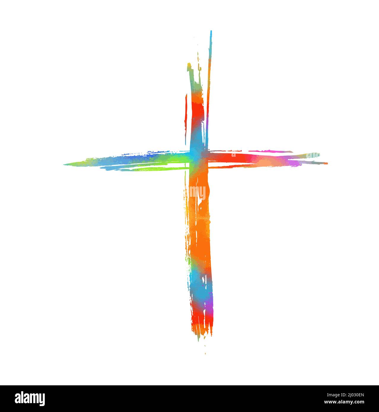 Mehrfarbiges Kreuz. Kreuz aus Regenbogenblots. Vektorgrafik Stock Vektor
