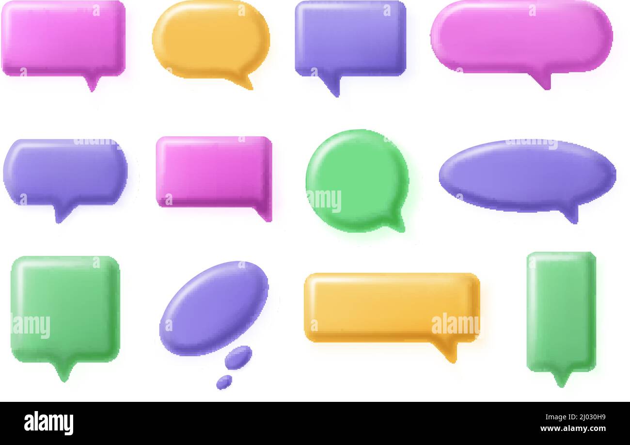 Sprechblase, 3D Chat-Nachrichtenelemente, Symbole für Konversationsdialogfelder. Online Social Media Sprechblasen Formen Vektor Illustration Set. Angezeigt Stock Vektor