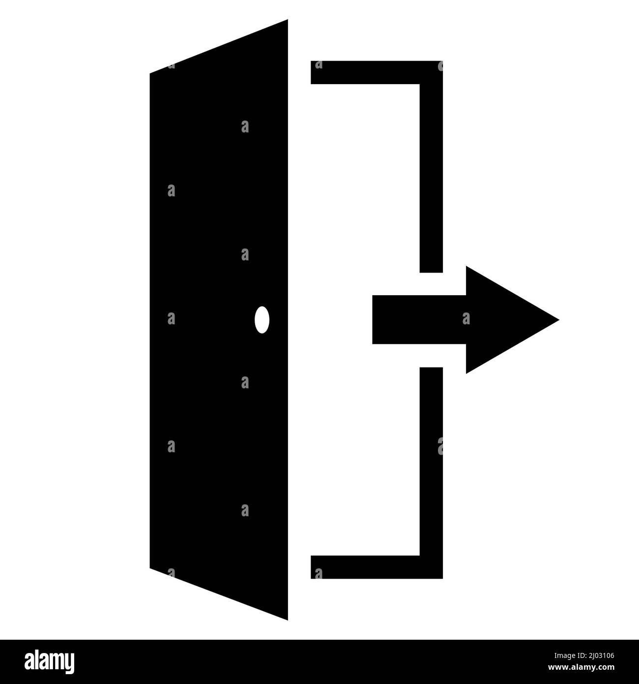 Symbol „Verlassen“, Pfeil nach außen für geöffnete Türen, Notausgang aus dem Raum Stock Vektor