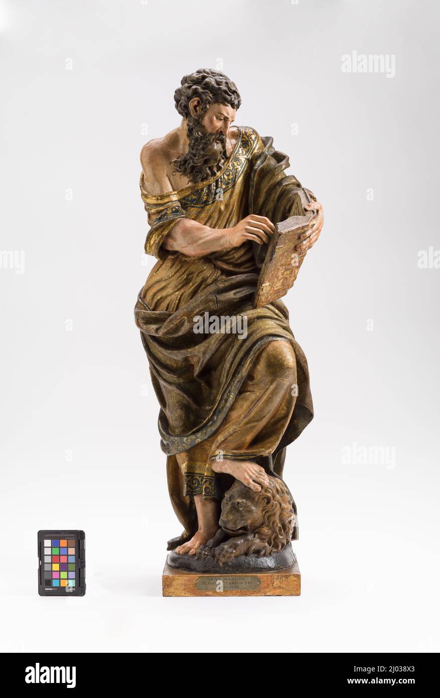 St. Mark. Alonso Berruguete (Spanien, Valladolid, um 1488-1561). Spanien, um 1560. Skulptur. Polychromierte und vergoldete Kiefer Stockfoto